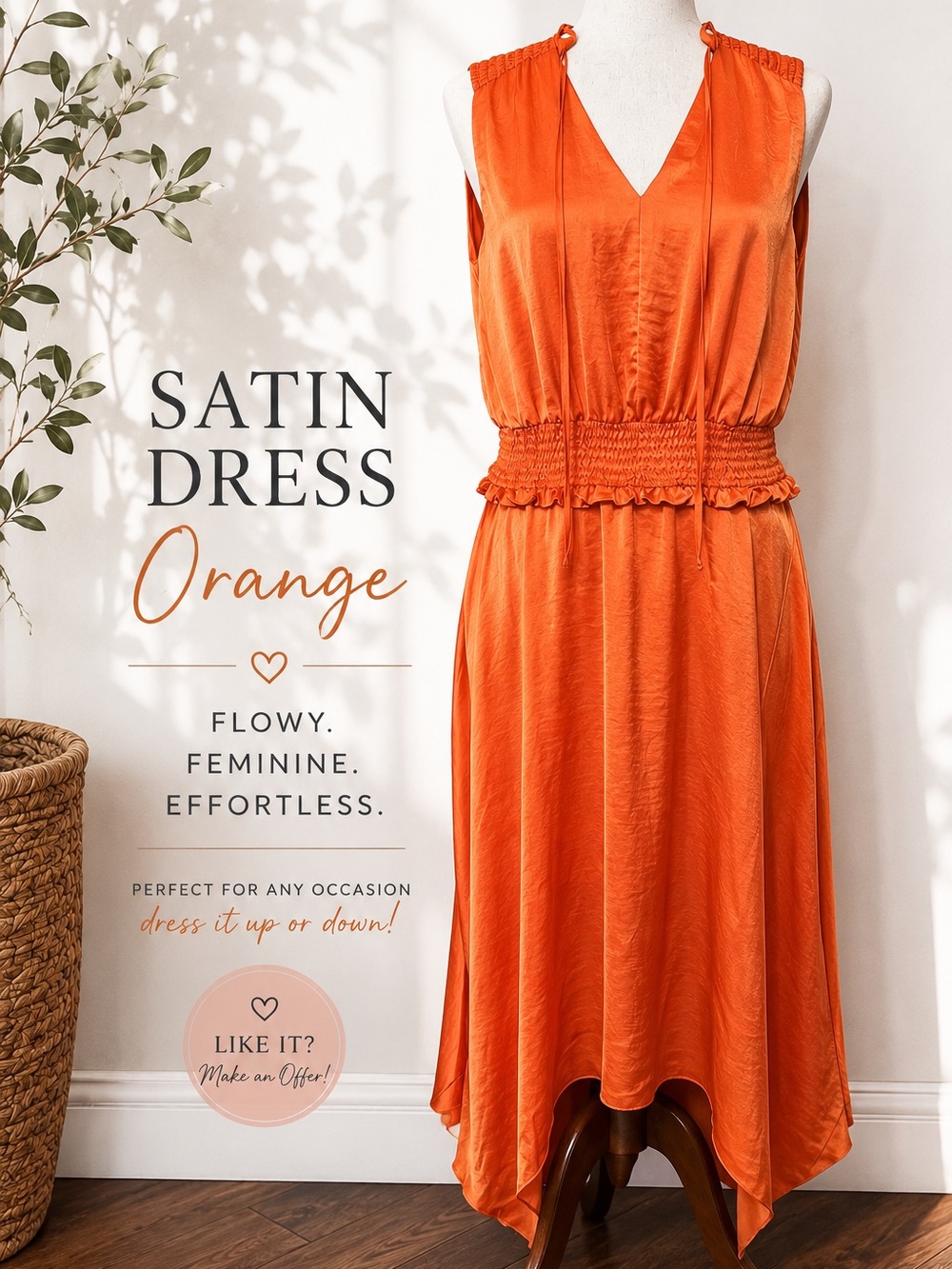 Sam Edelman Orange Sleeveless High-Low Midi Dress (NEW)